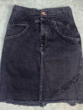 Zara Charcoal Grey High-Waisted Denim Mini Skirt Asymmetric Frayed Hem Sz S